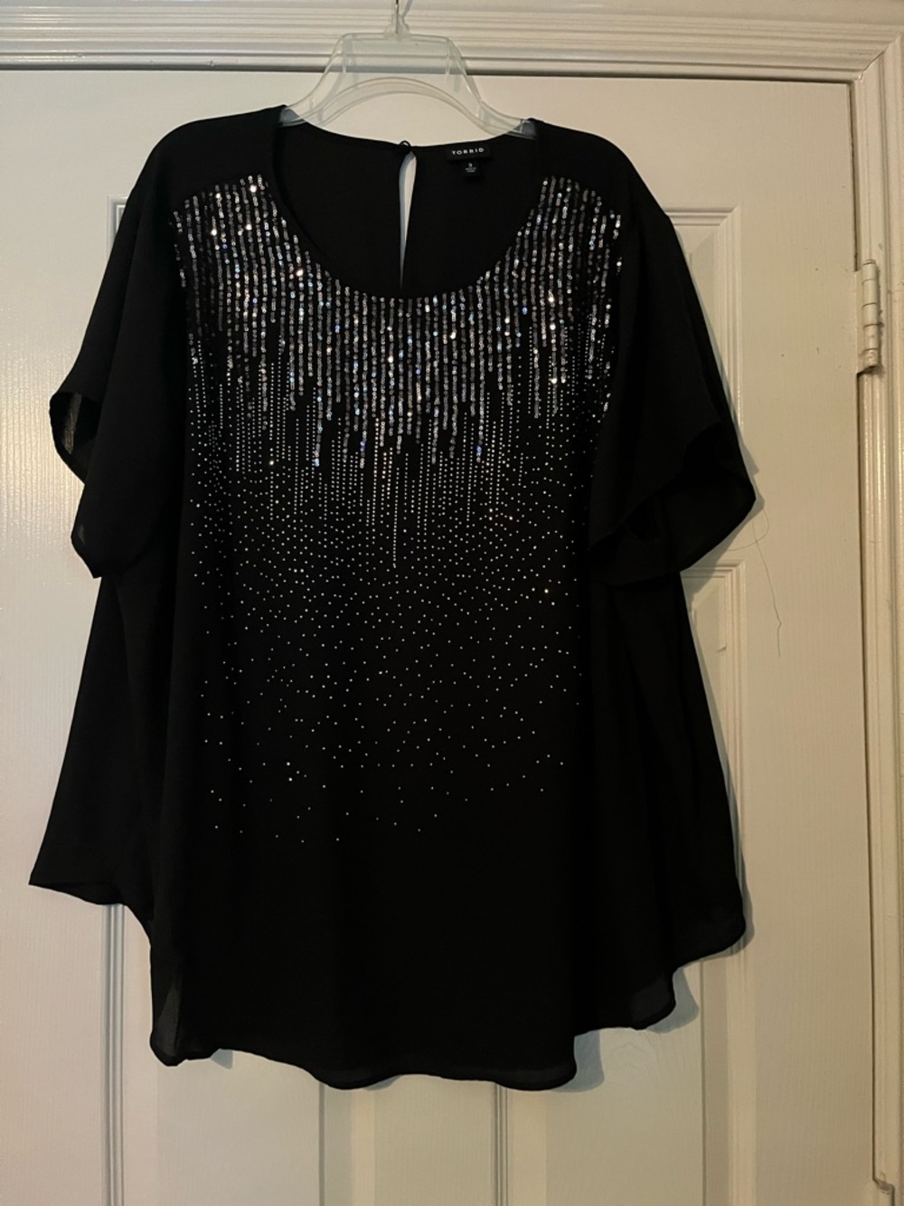 Torrid Black Silver Sequin Flutter Sleeve Blouse